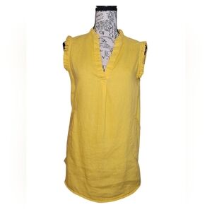 For Cynthia 100% linen sleeveless top with a ruffle around the neck  Size S